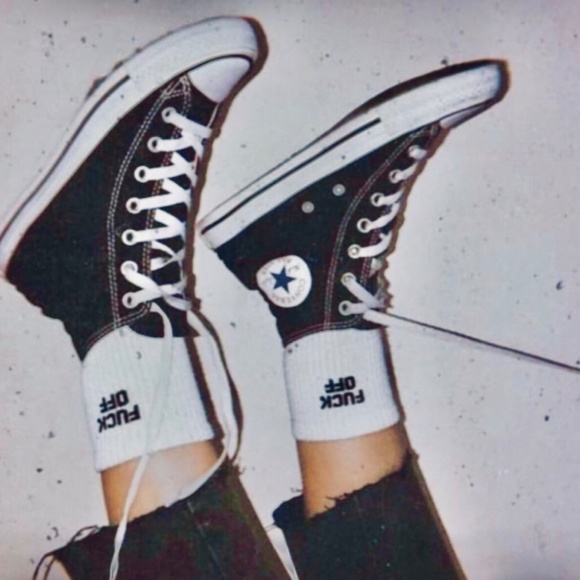 UNISEX "F*CK OFF" Solid White Calf Crew Socks - Picture 4 of 5